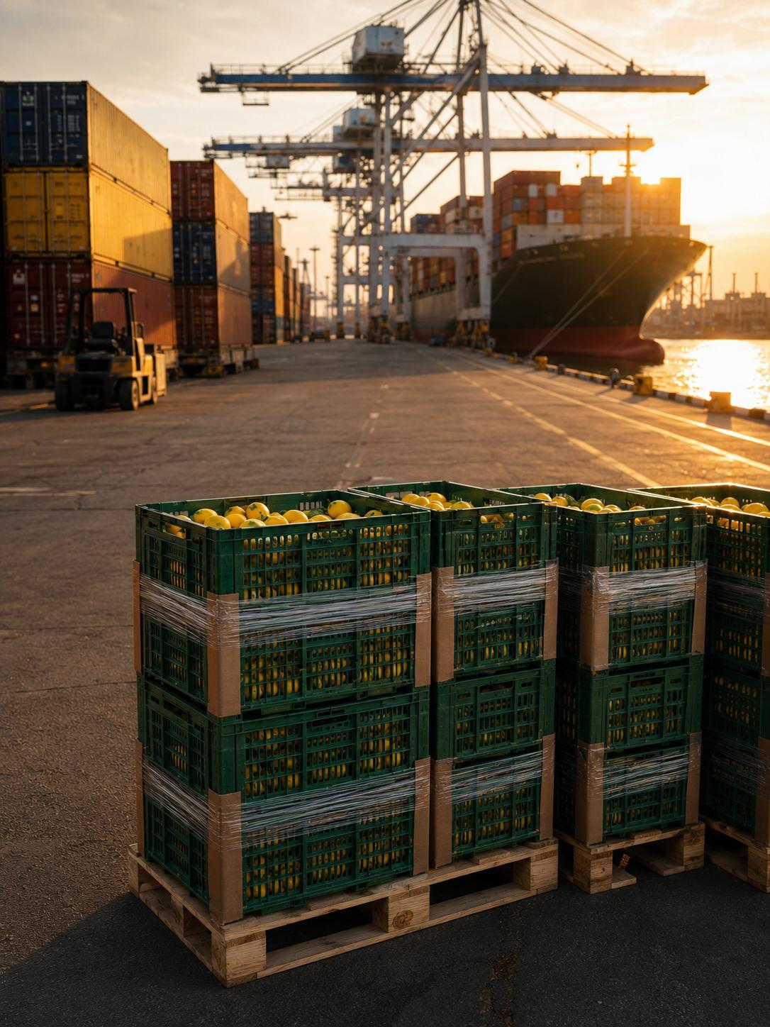 Lemons ready for export at port